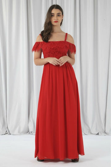 Red Scallop Edge Off Shoulder Dress Double Second
